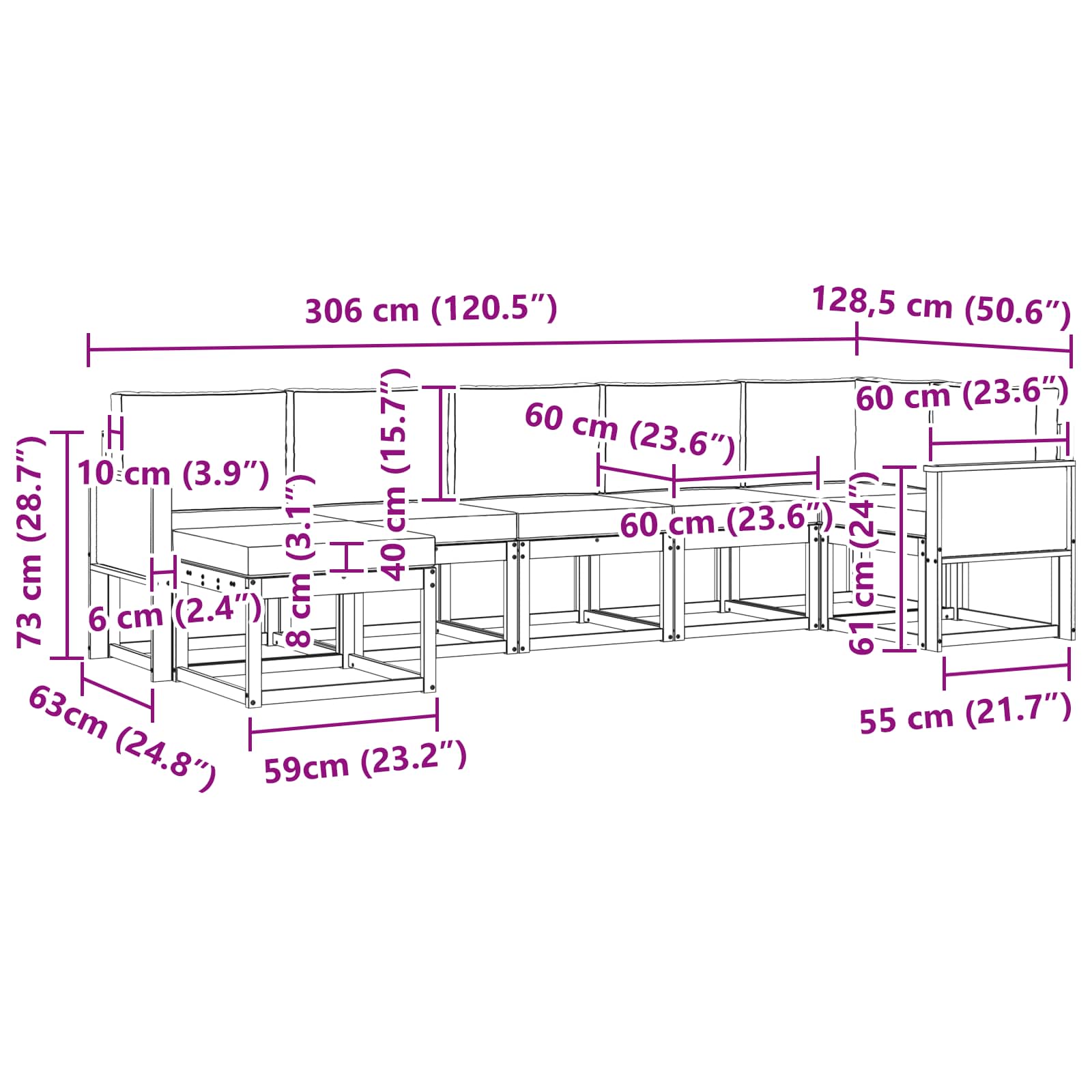 Set vanjskih sofa 7 pcs Prirodna i svjetlosiva Poliester