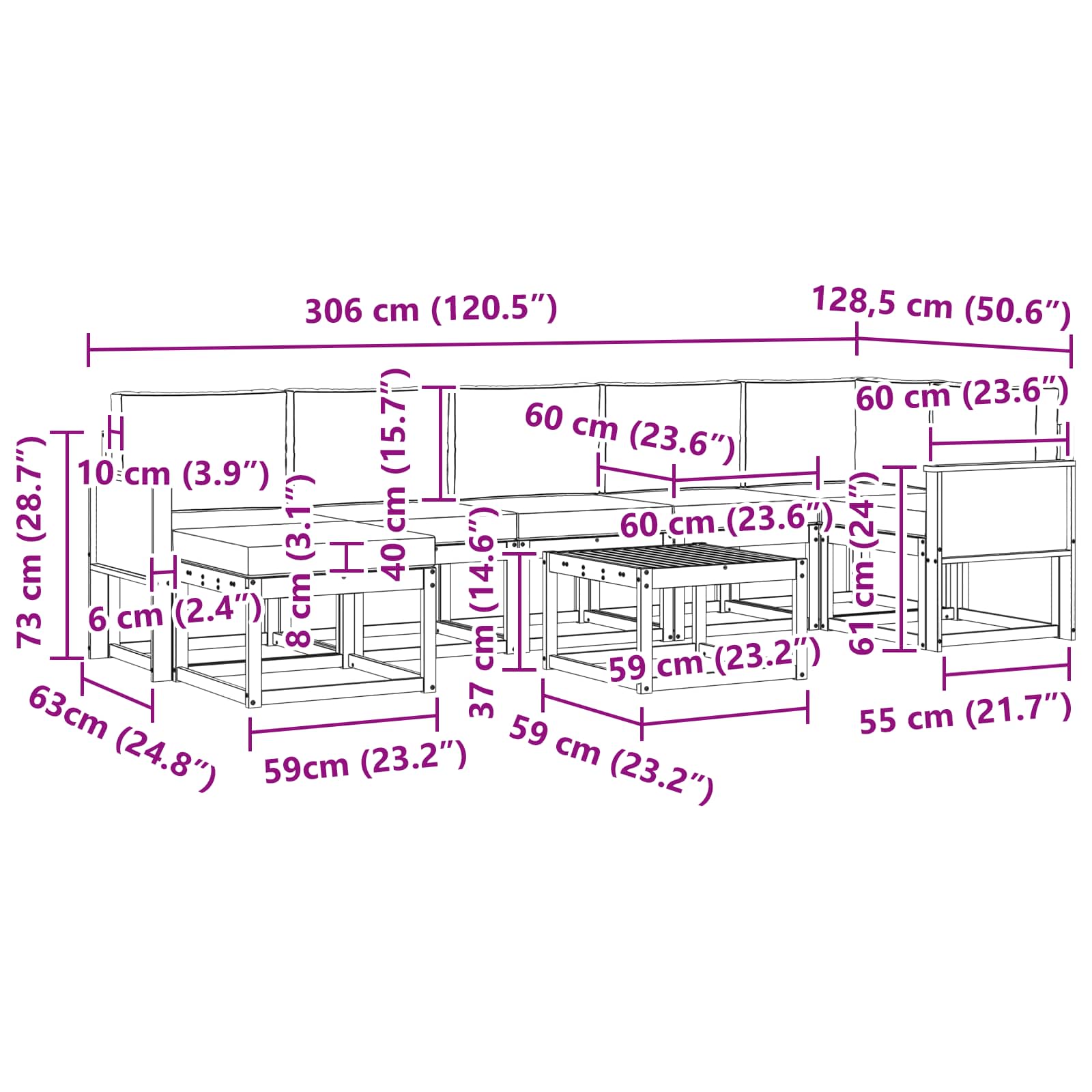 Set vanjskih sofa 8 pcs Prirodna i antracit Poliester