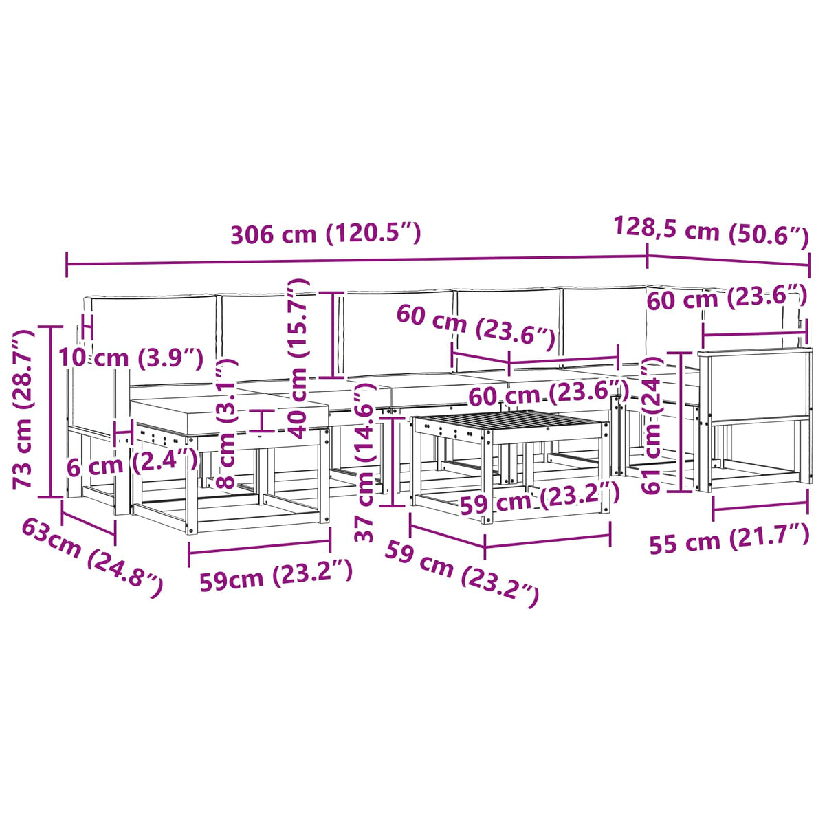 Set vanjskih sofa 8 kom. Prirodna i svjetlosiva Poliester