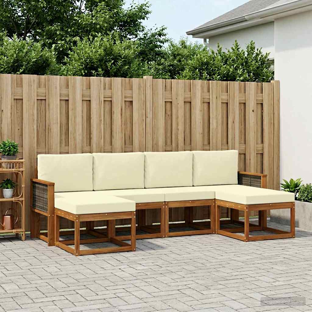 Set vanjskih sofa s jastukom 6 pcs Prirodna i krem Poliester