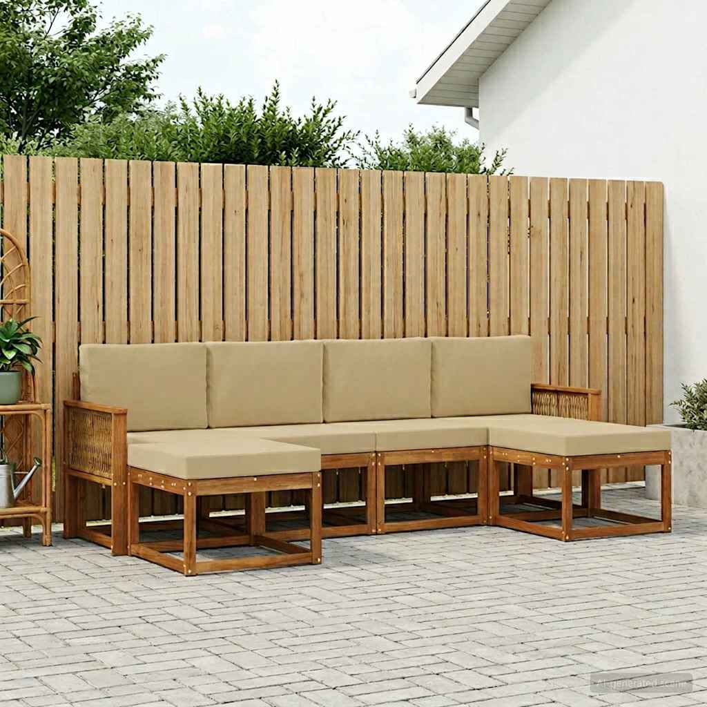 Set vanjskih sofa s jastukom 6 pcs Prirodna i bež Poliester