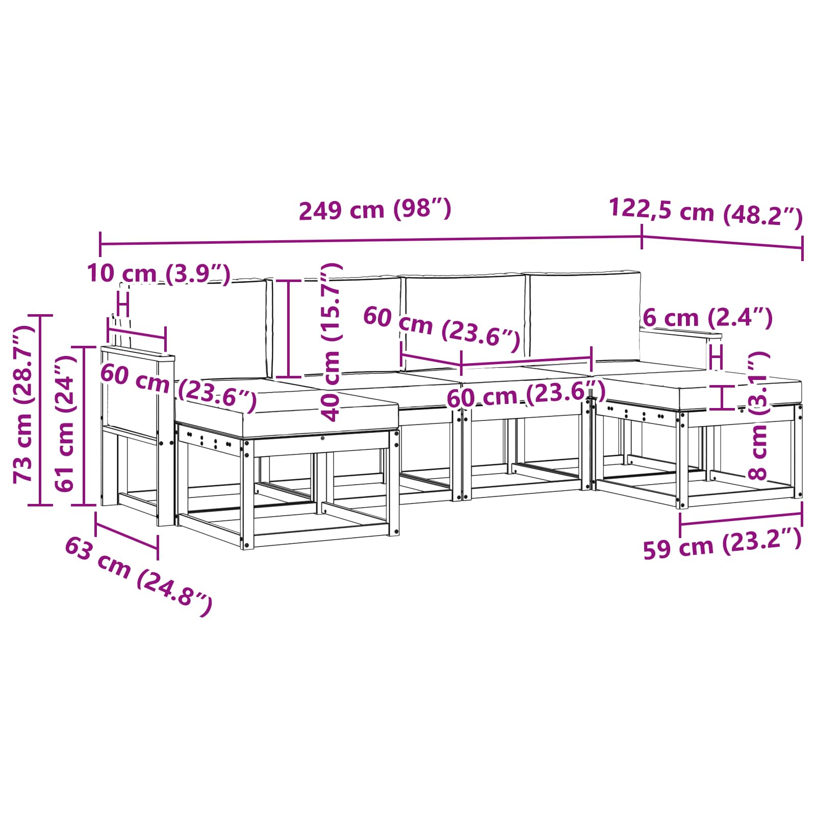 Set vanjskih sofa s jastukom 6 pcs Prirodna i bež Poliester