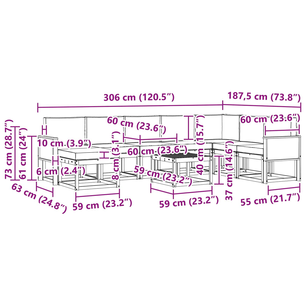 Set vanjskih sofa 9 kom. Prirodna i svjetlosiva