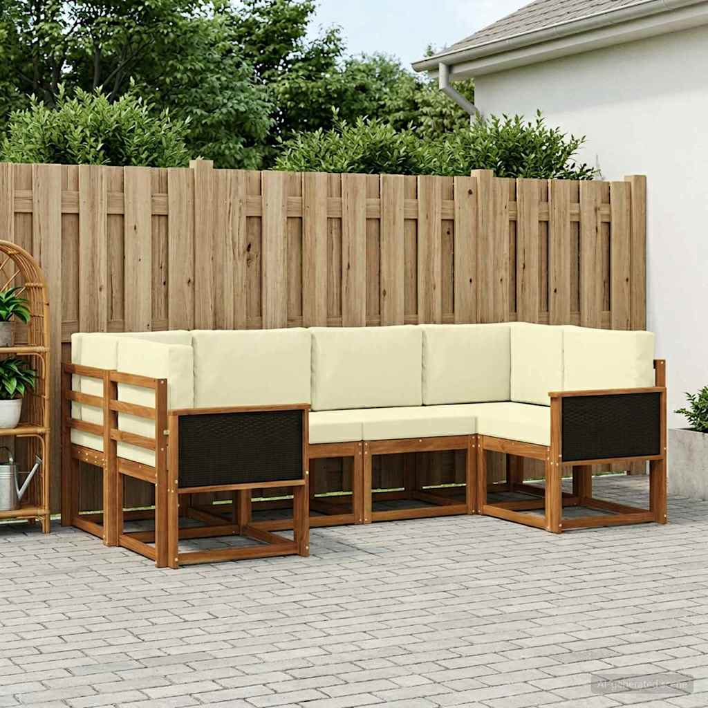 Set vanjskih sofa 6 pcs Prirodna i krem Čvrsto drvo akacije
