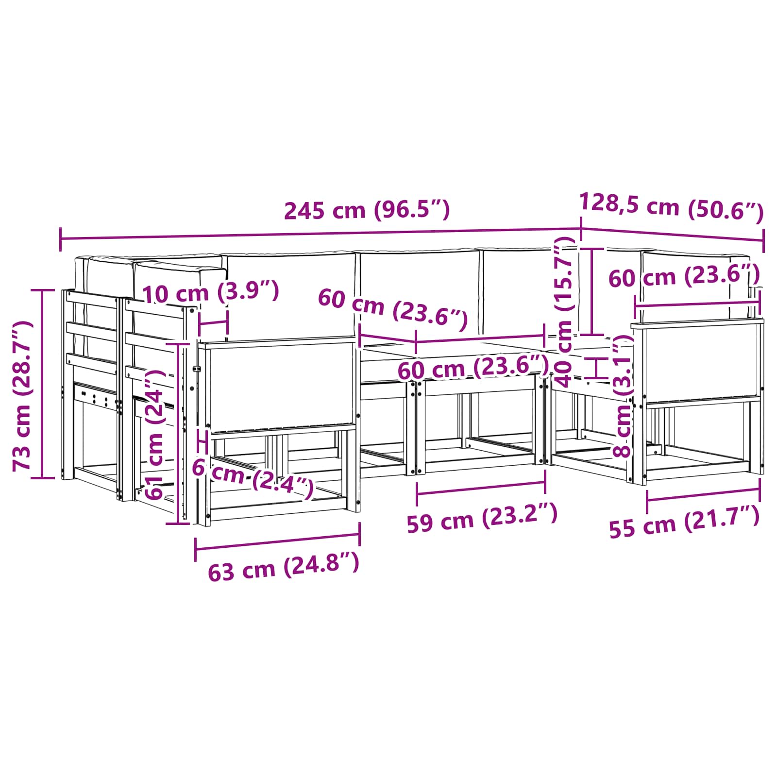 Set vanjskih sofa 6 pcs Prirodna i krem Čvrsto drvo akacije