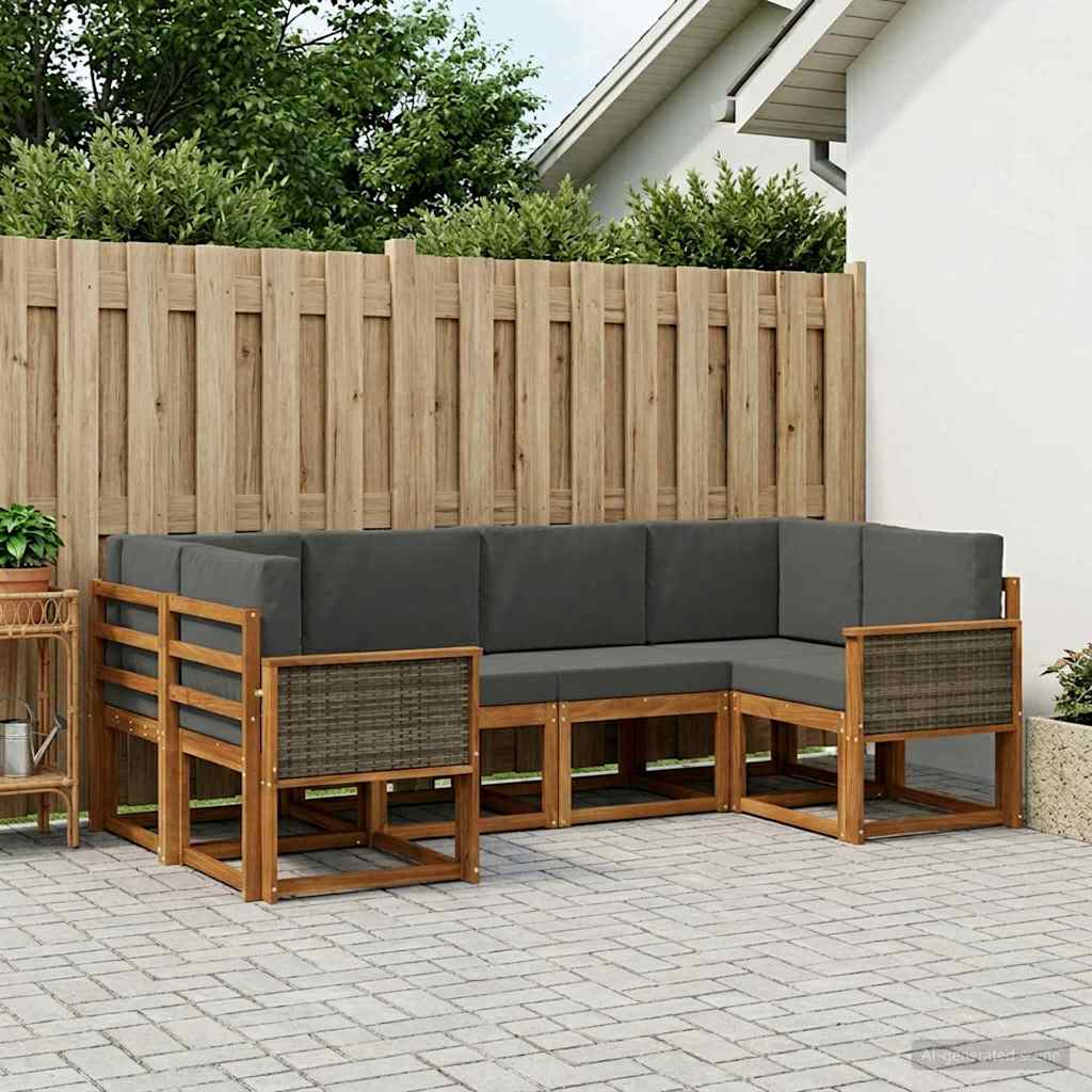Set vanjskih sofa 6 pcs Prirodna i antracit Čvrsto drvo akacije