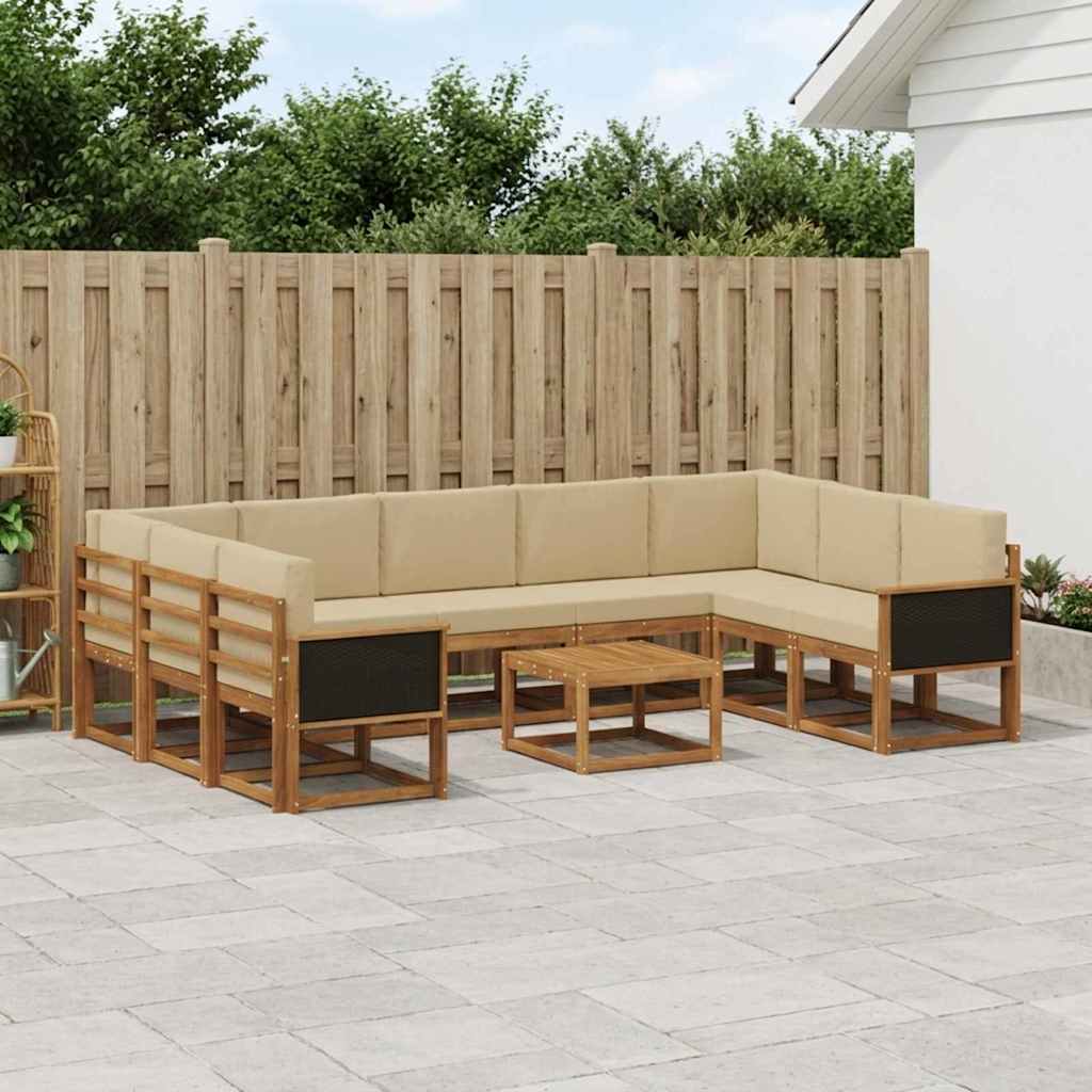 Set vanjskih sofa 10 pcs Prirodna i bež Čvrsto drvo akacije