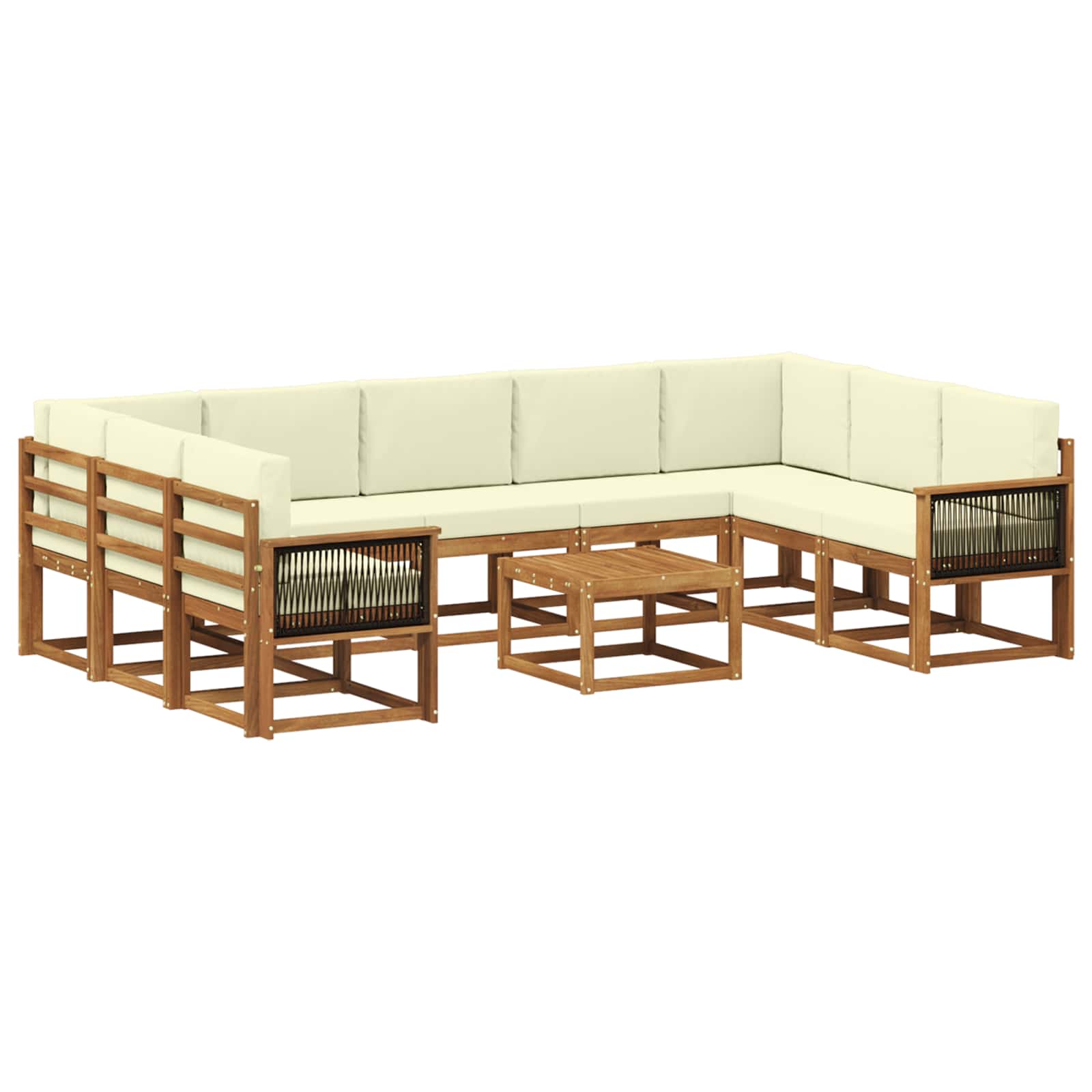 Set vanjskih sofa 10 pcs Prirodna i krem Čvrsto drvo akacije