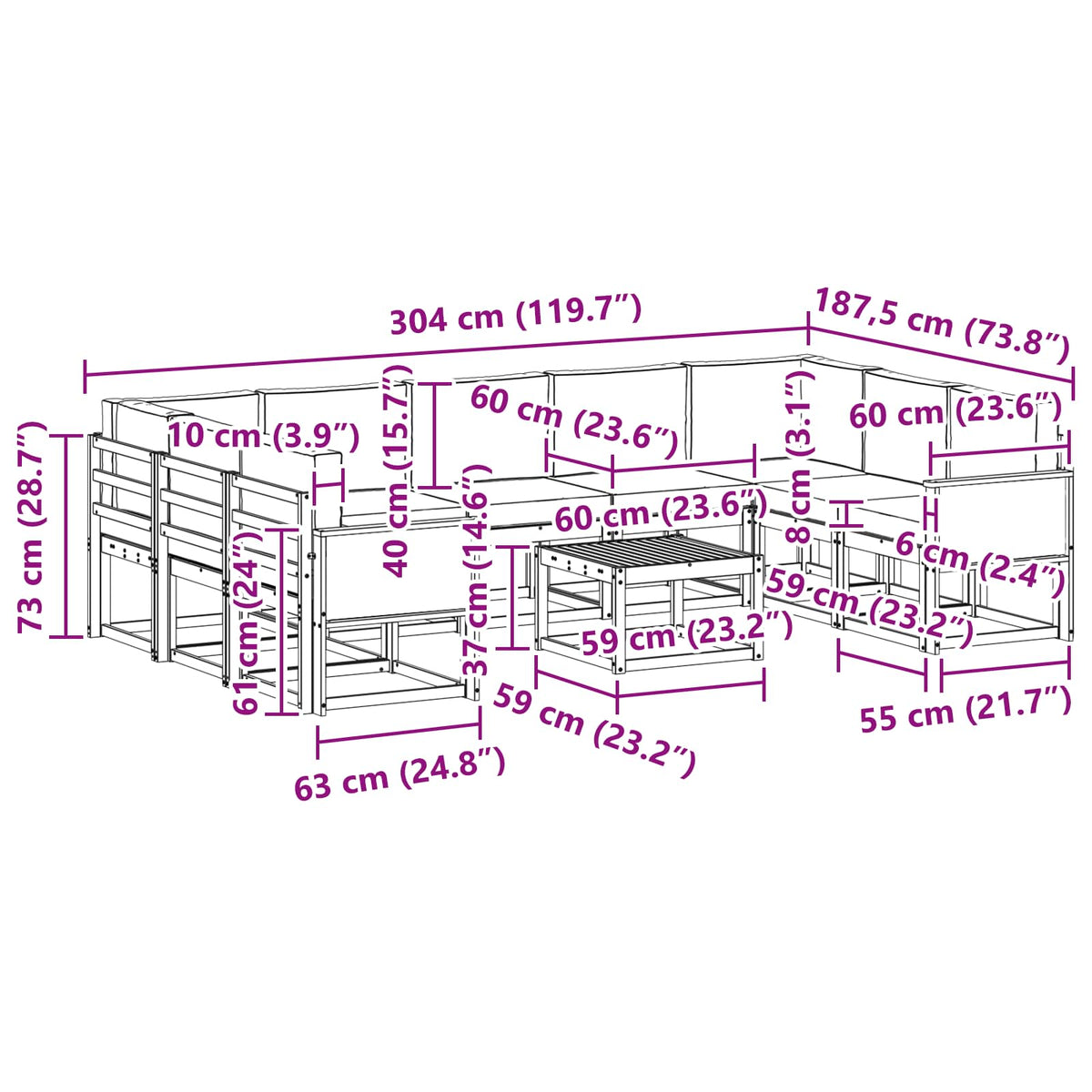 Set vanjskih sofa 10 kom. Prirodna i krem