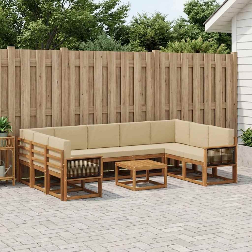 Set vanjskih sofa 10 pcs Prirodna i bež Čvrsto drvo akacije