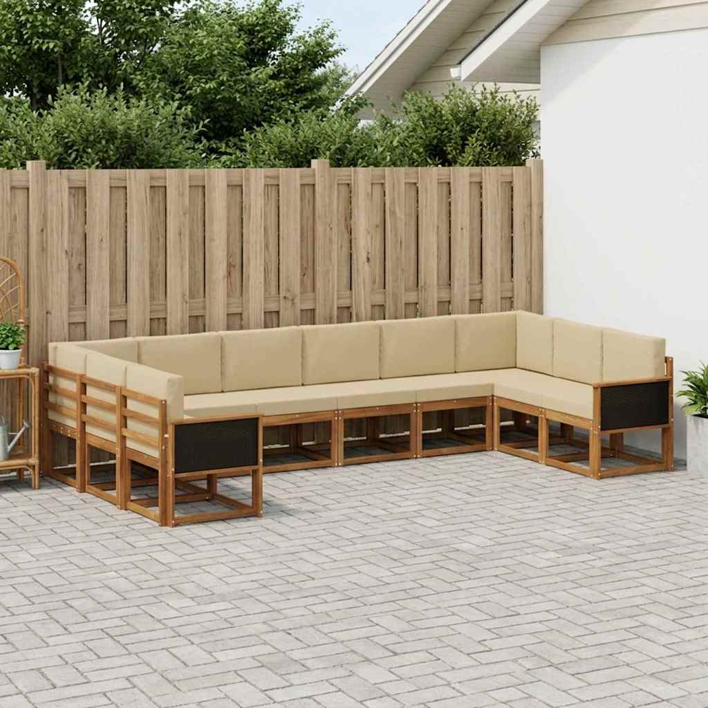 Set vanjskih sofa 10 pcs Prirodna i bež Čvrsto drvo akacije