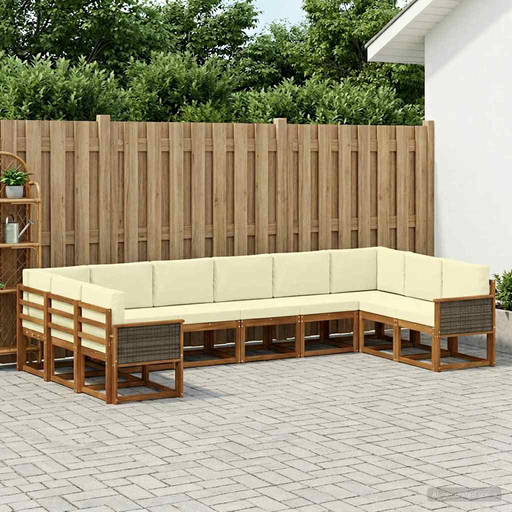 Set vanjskih sofa 10 pcs Prirodna i krem Čvrsto drvo akacije