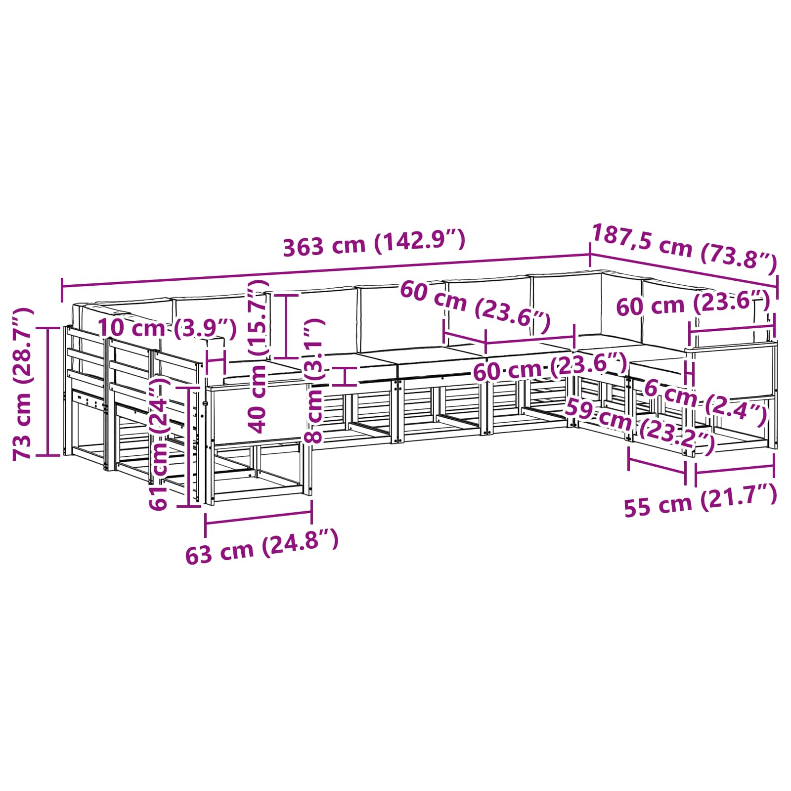 Set vanjskih sofa 10 pcs Prirodna i bež Čvrsto drvo akacije