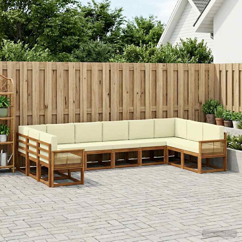 Set vanjskih sofa 10 pcs Prirodna i krem Čvrsto drvo akacije