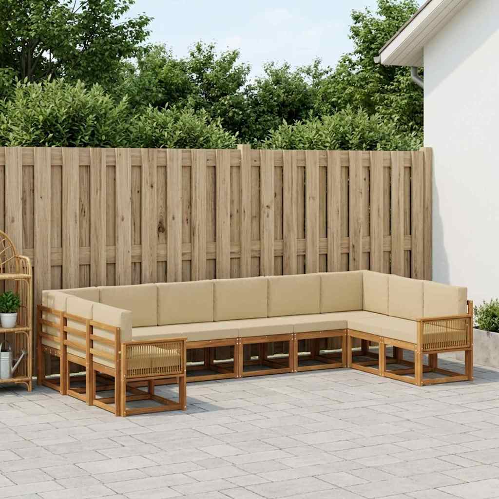 Set vanjskih sofa 10 pcs Prirodna i bež Čvrsto drvo akacije