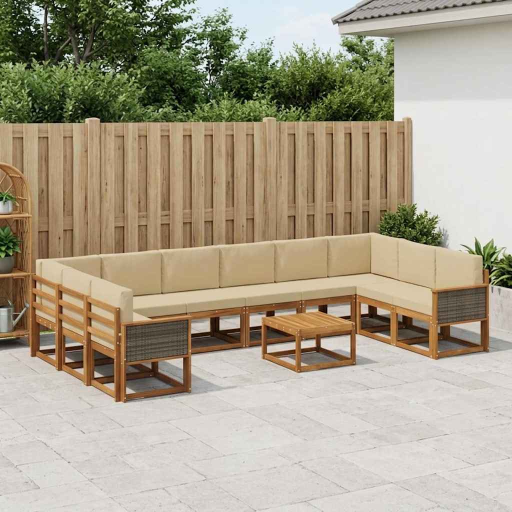 Set vanjskih sofa 11 pcs Prirodna i bež Čvrsto drvo akacije