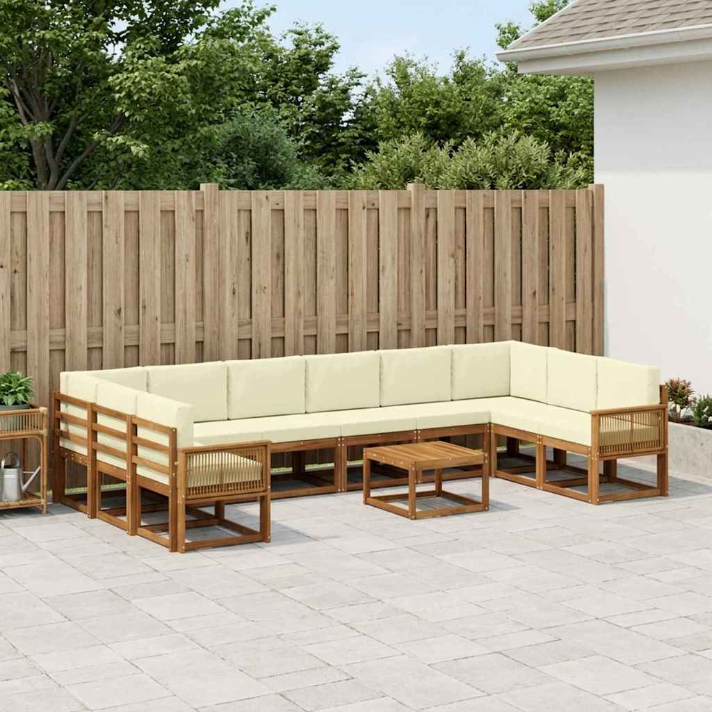 Set vanjskih sofa 11 kom. Prirodna i krem Čvrsto drvo akacije