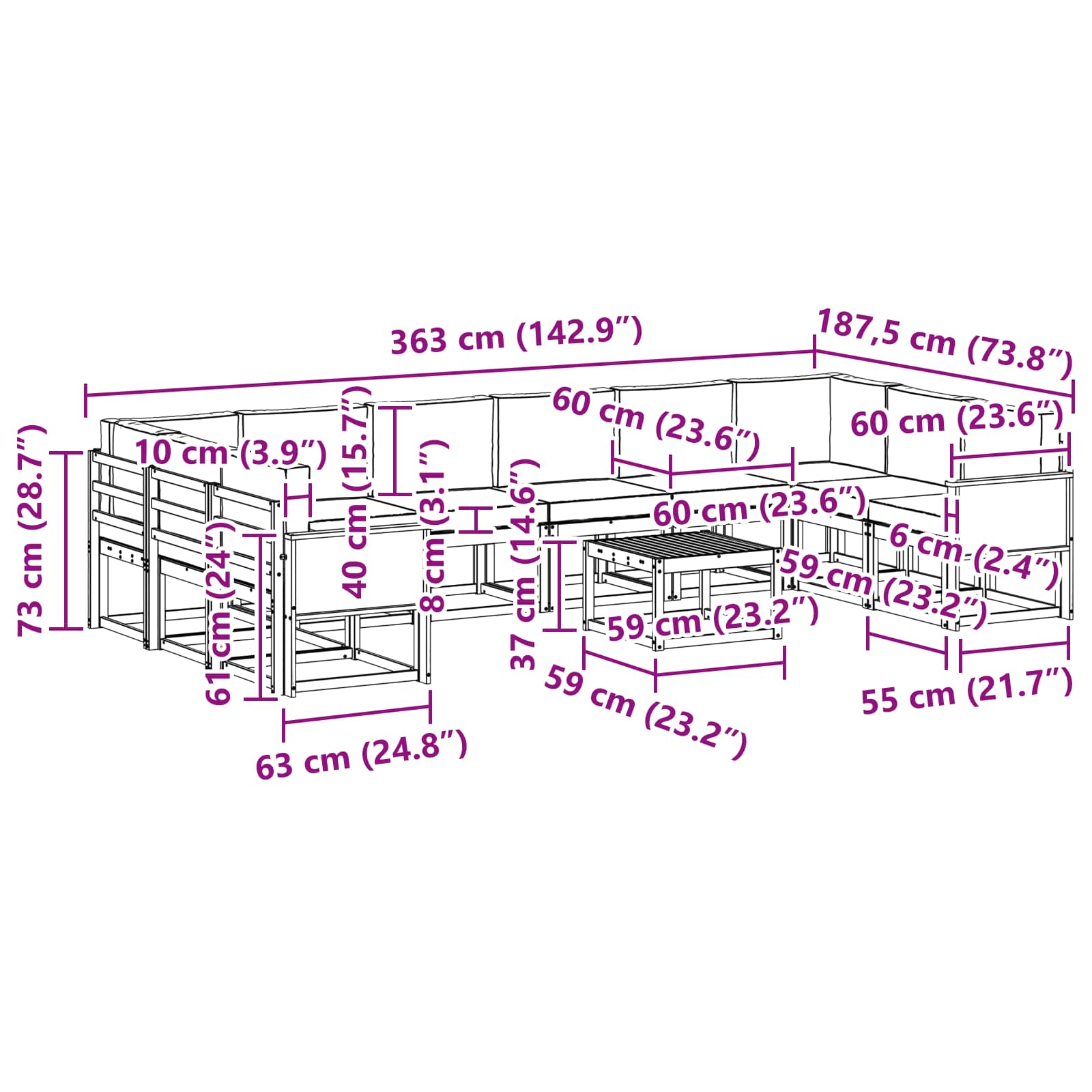 Set vanjskih sofa 11 kom. Prirodna i krem Čvrsto drvo akacije
