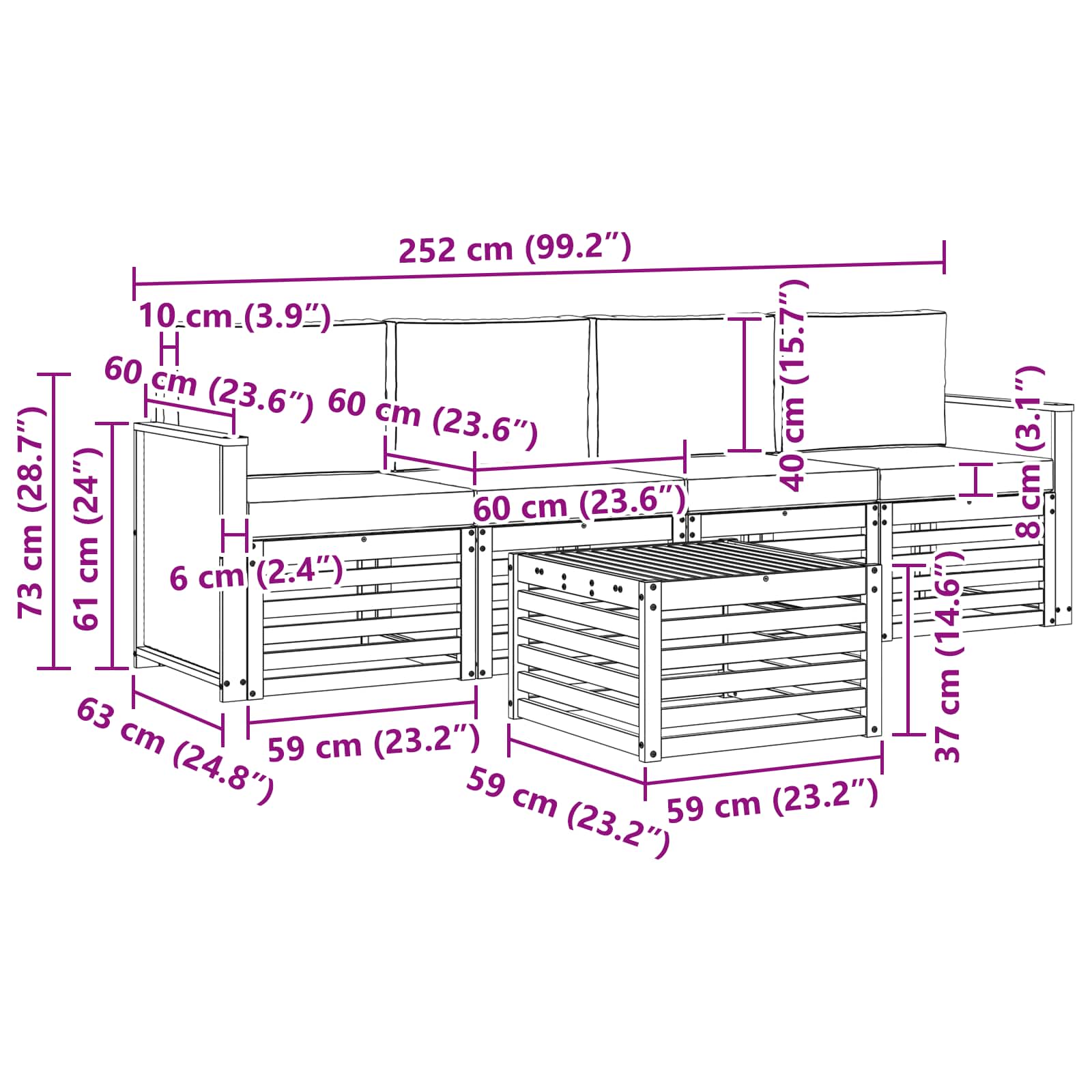 Set vanjskih sofa 5 pcs Prirodna i antracit Čvrsto drvo akacije