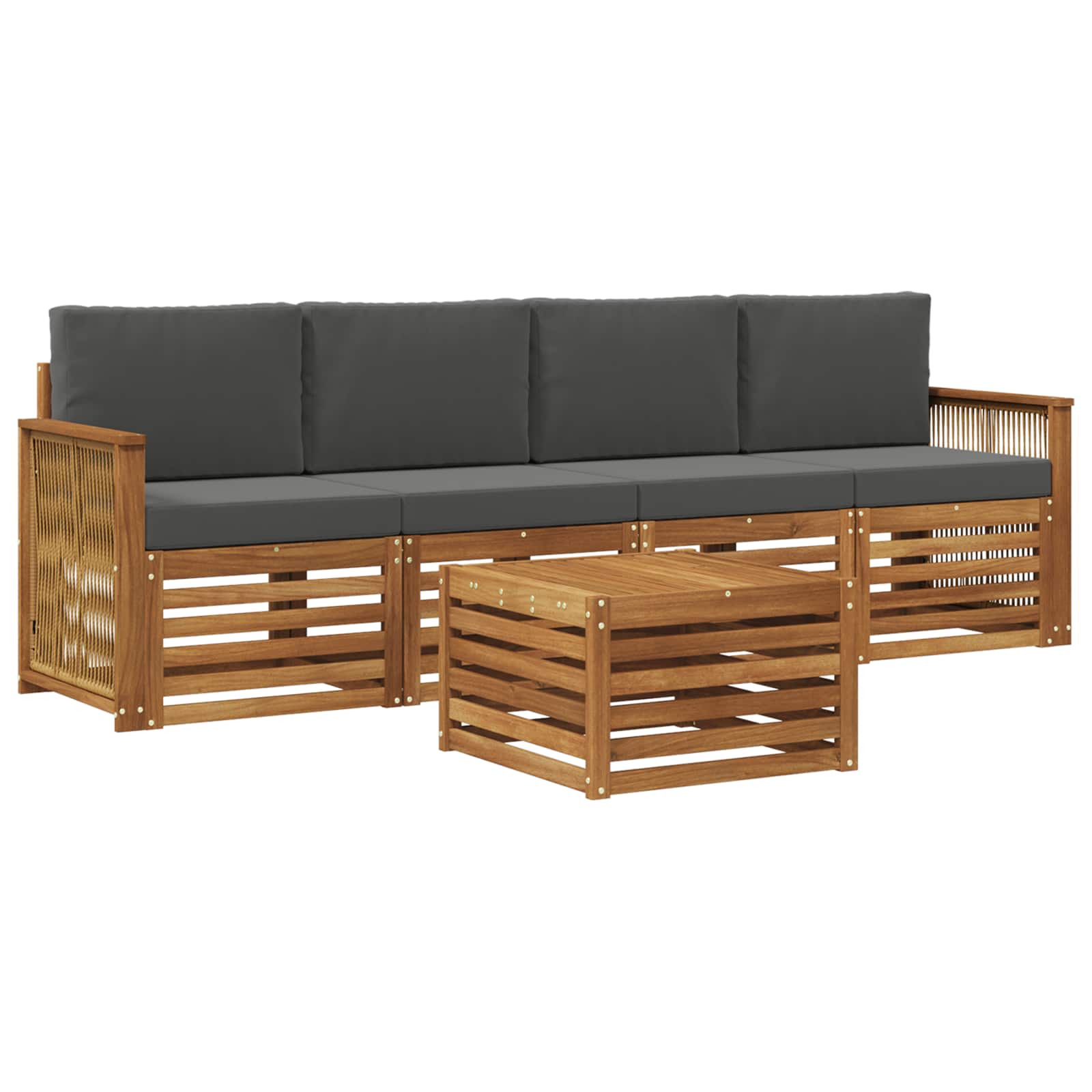 Set vanjskih sofa 5 pcs Prirodna i antracit Čvrsto drvo akacije