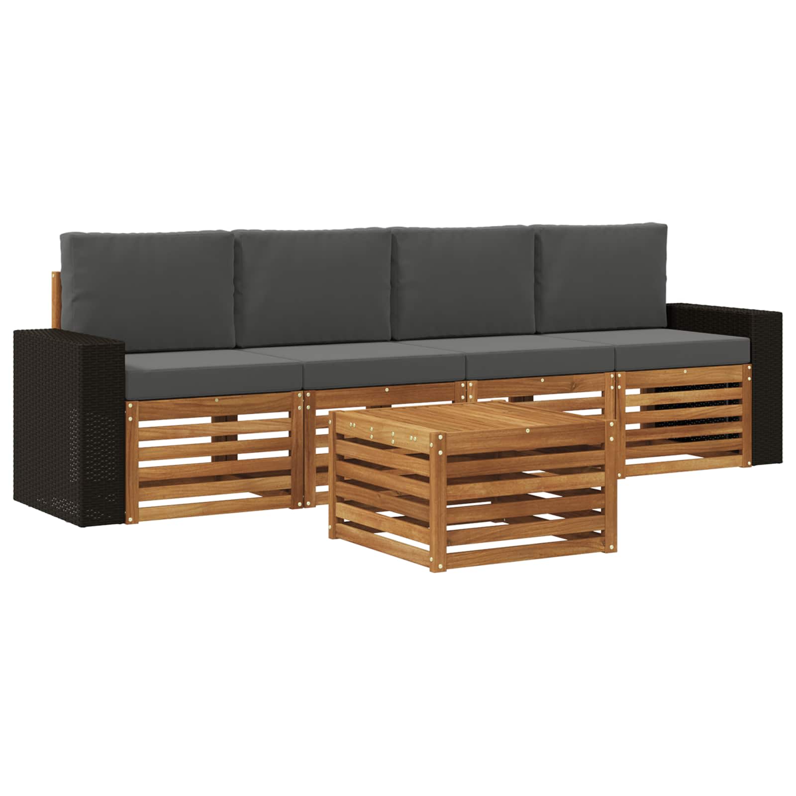 Set vanjskih sofa 5 pcs Prirodna i antracit Čvrsto drvo akacije