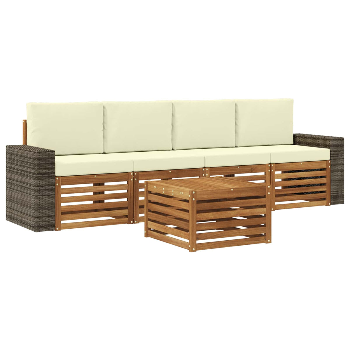 Set vanjskih sofa 5 kom. Prirodna i krem Čvrsto drvo akacije