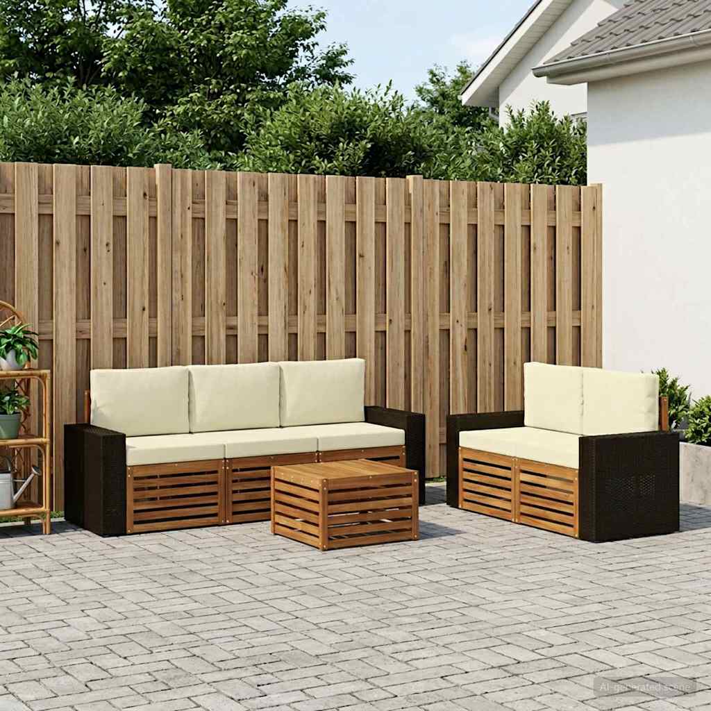 Set vanjskih sofa 6 kom. Prirodna i krem Čvrsto drvo akacije