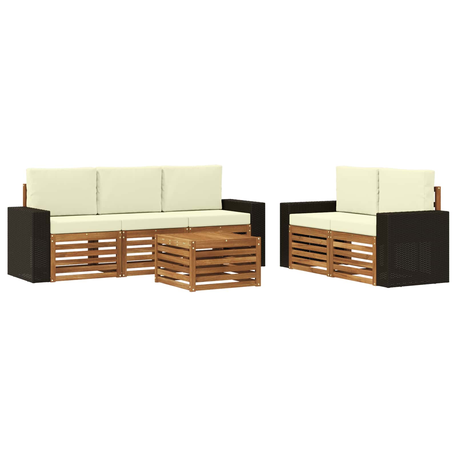 Set vanjskih sofa 6 kom. Prirodna i krem Čvrsto drvo akacije