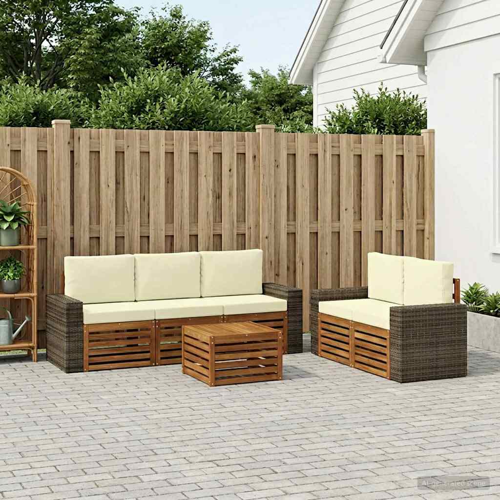 Set vanjskih sofa 6 kom. Prirodna i krem Čvrsto drvo akacije
