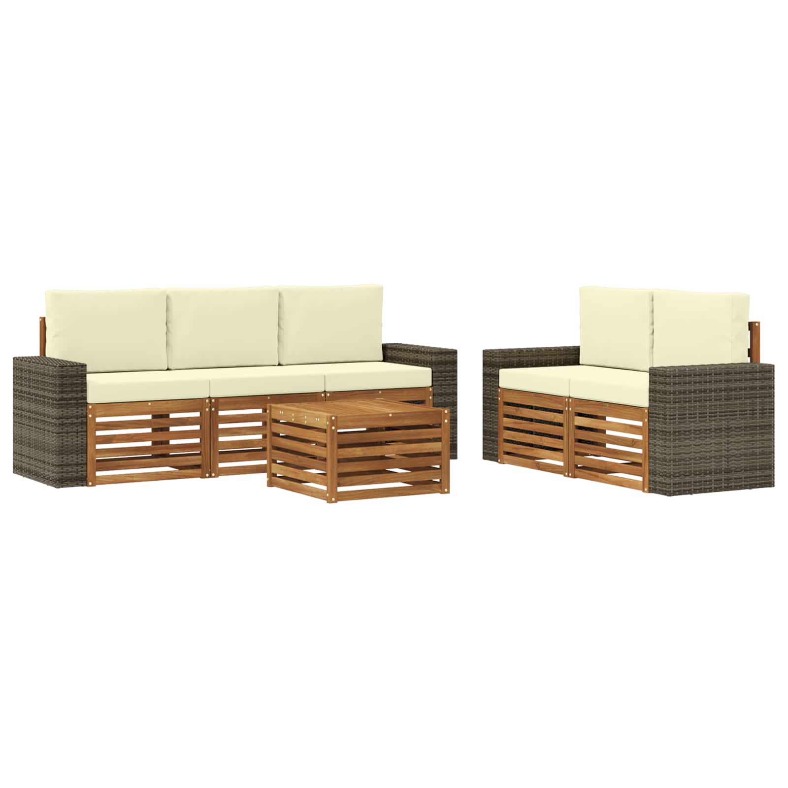 Set vanjskih sofa 6 kom. Prirodna i krem Čvrsto drvo akacije
