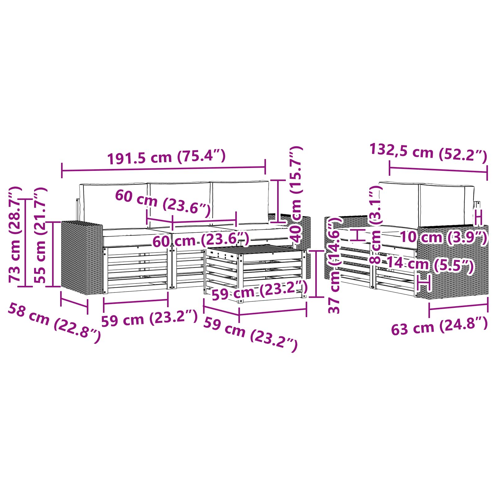 Set vanjskih sofa 6 kom. Prirodna i krem Čvrsto drvo akacije