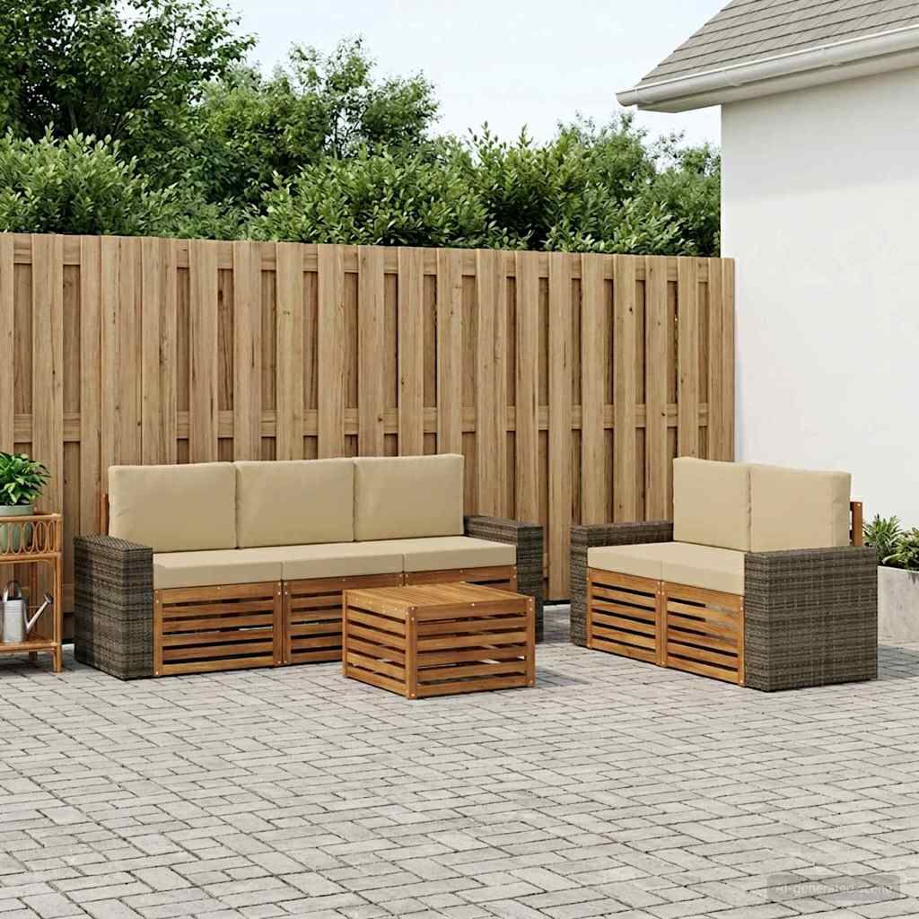 Set vanjskih sofa 6 kom. Prirodna i bež Čvrsto drvo akacije