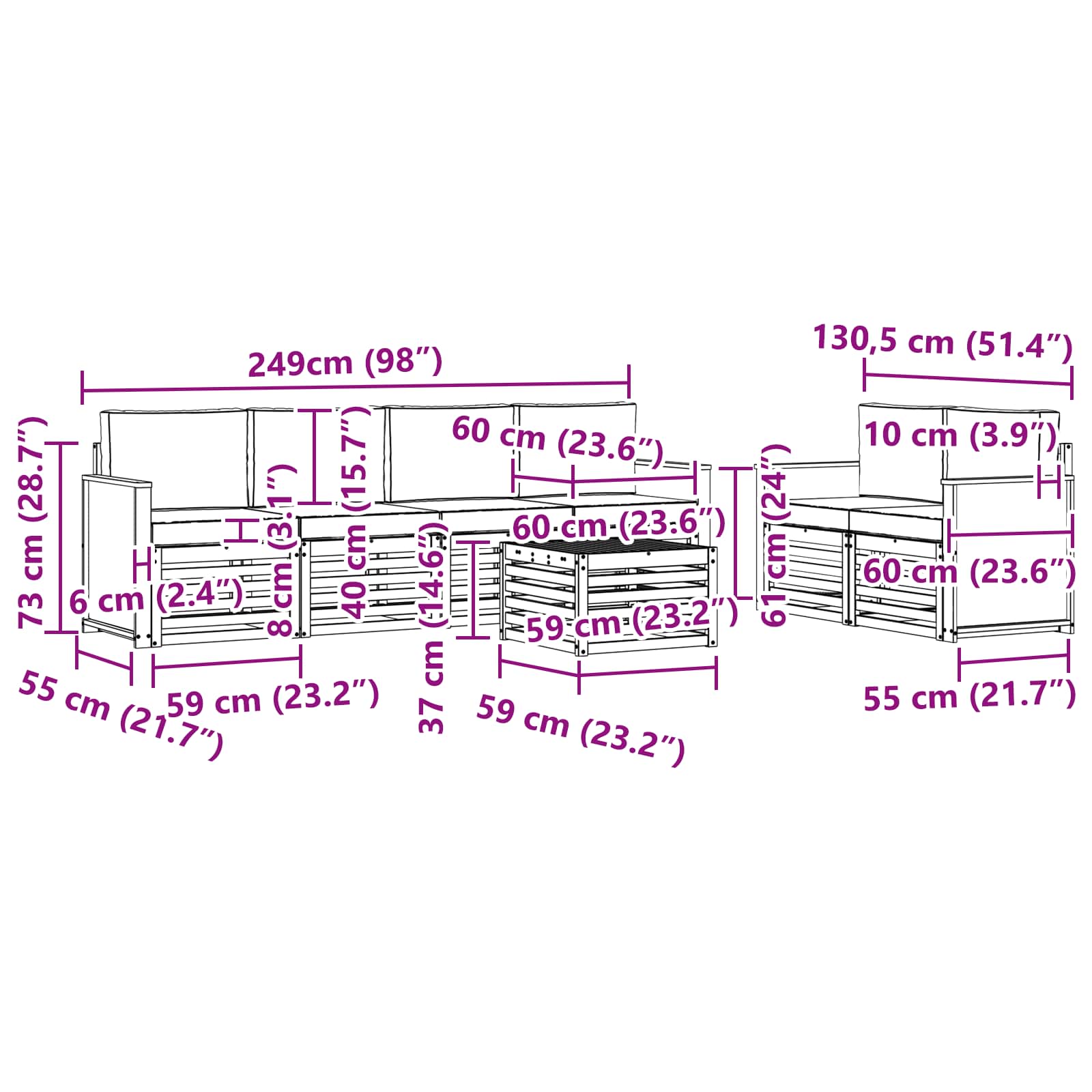 Set vanjskih sofa 7 kom. Prirodna i svjetlosiva
