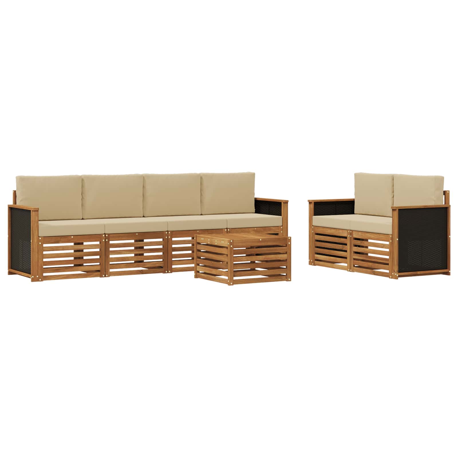 Set vanjskih sofa 7 pcs Prirodna i bež Čvrsto drvo akacije