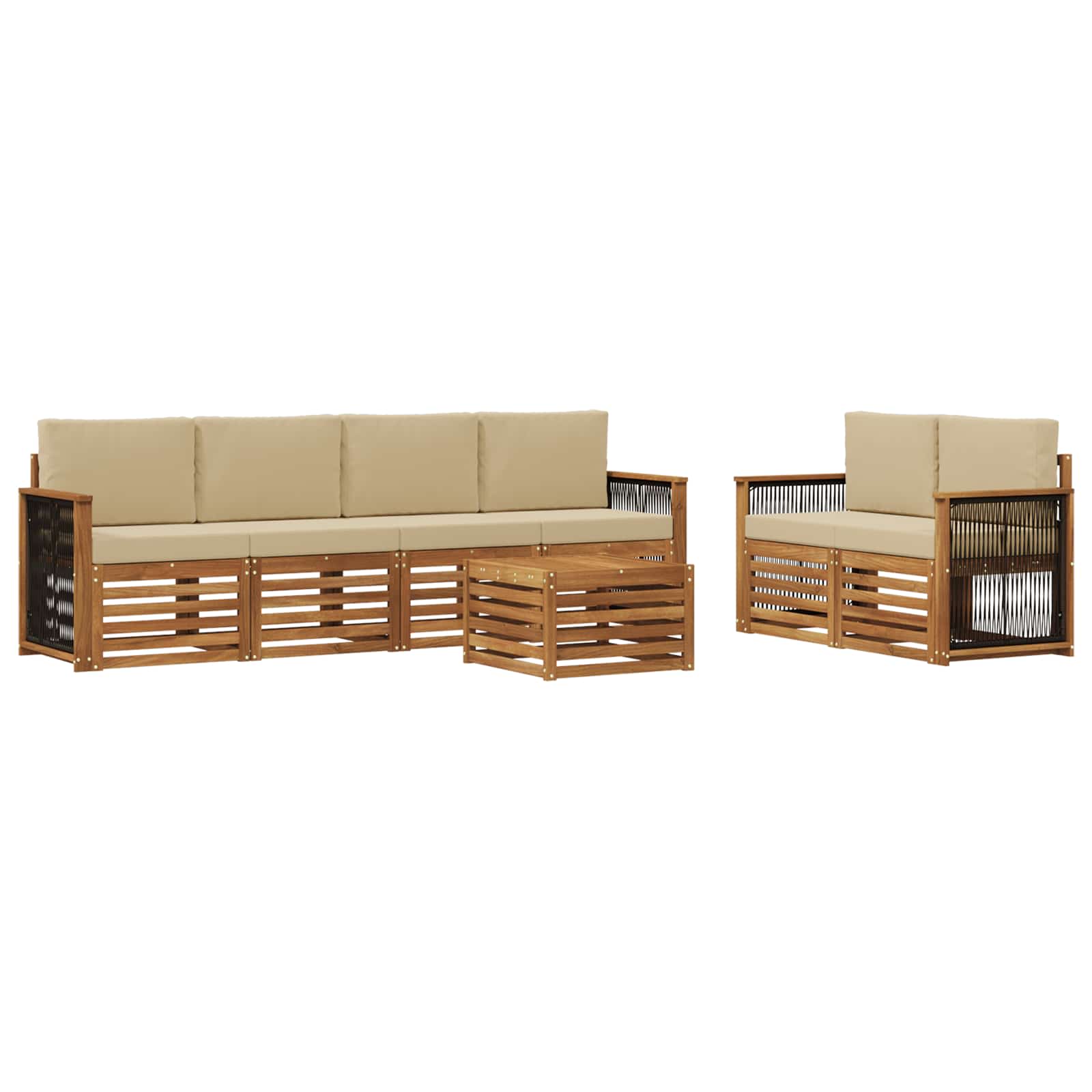 Set vanjskih sofa 7 pcs Prirodna i bež Čvrsto drvo akacije