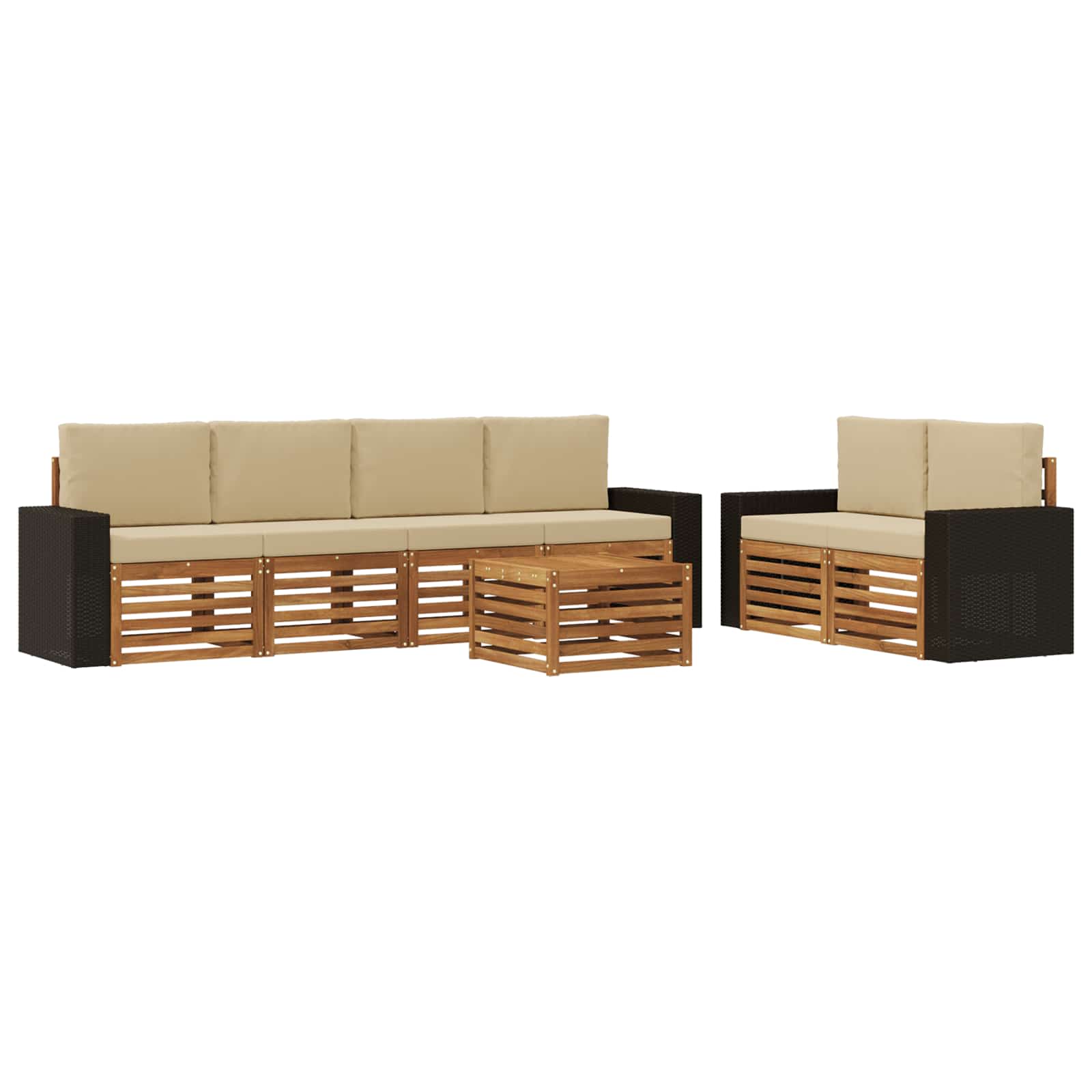 Set vanjskih sofa 7 pcs Prirodna i bež Čvrsto drvo akacije