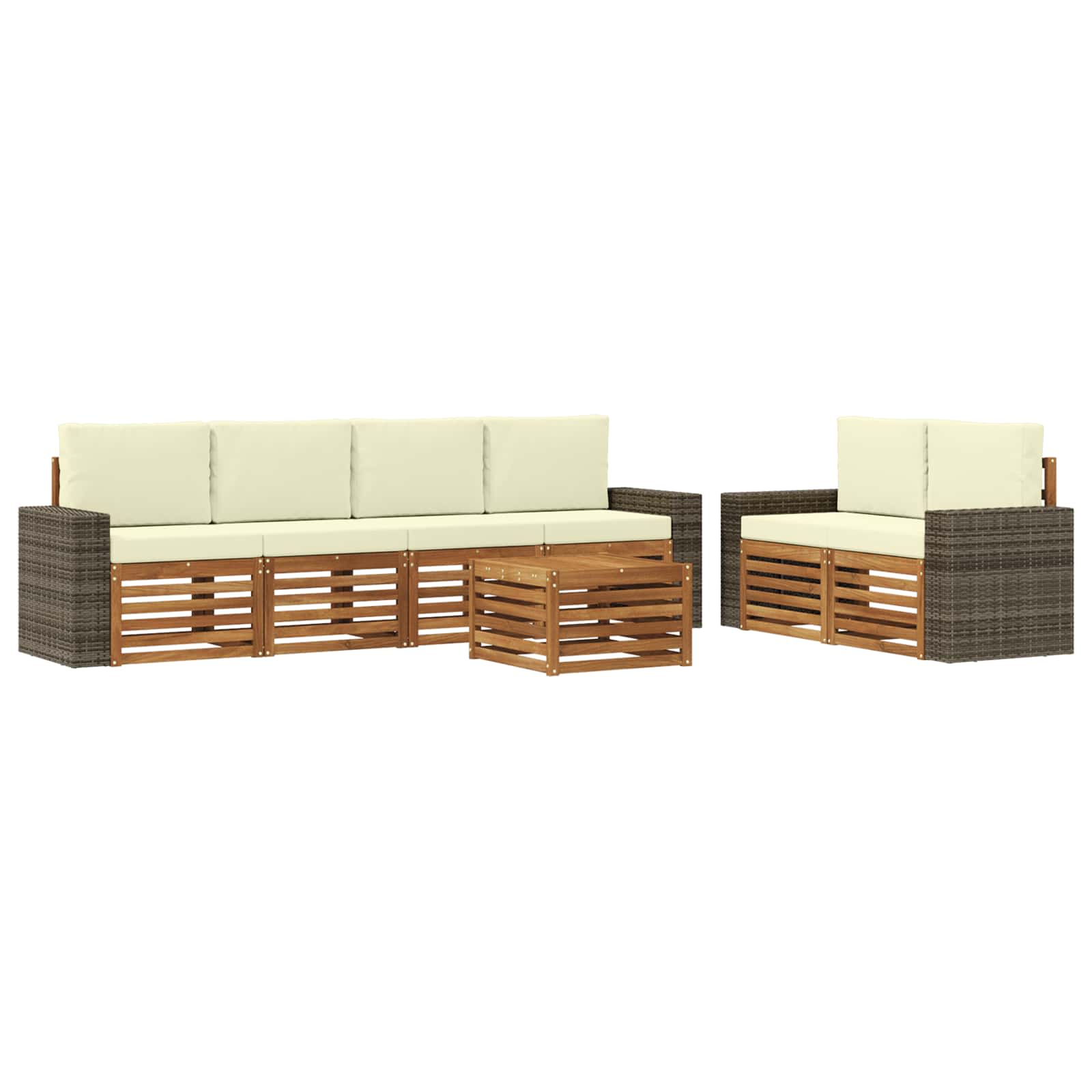 Set vanjskih sofa 7 kom. Prirodna i krem Čvrsto drvo akacije