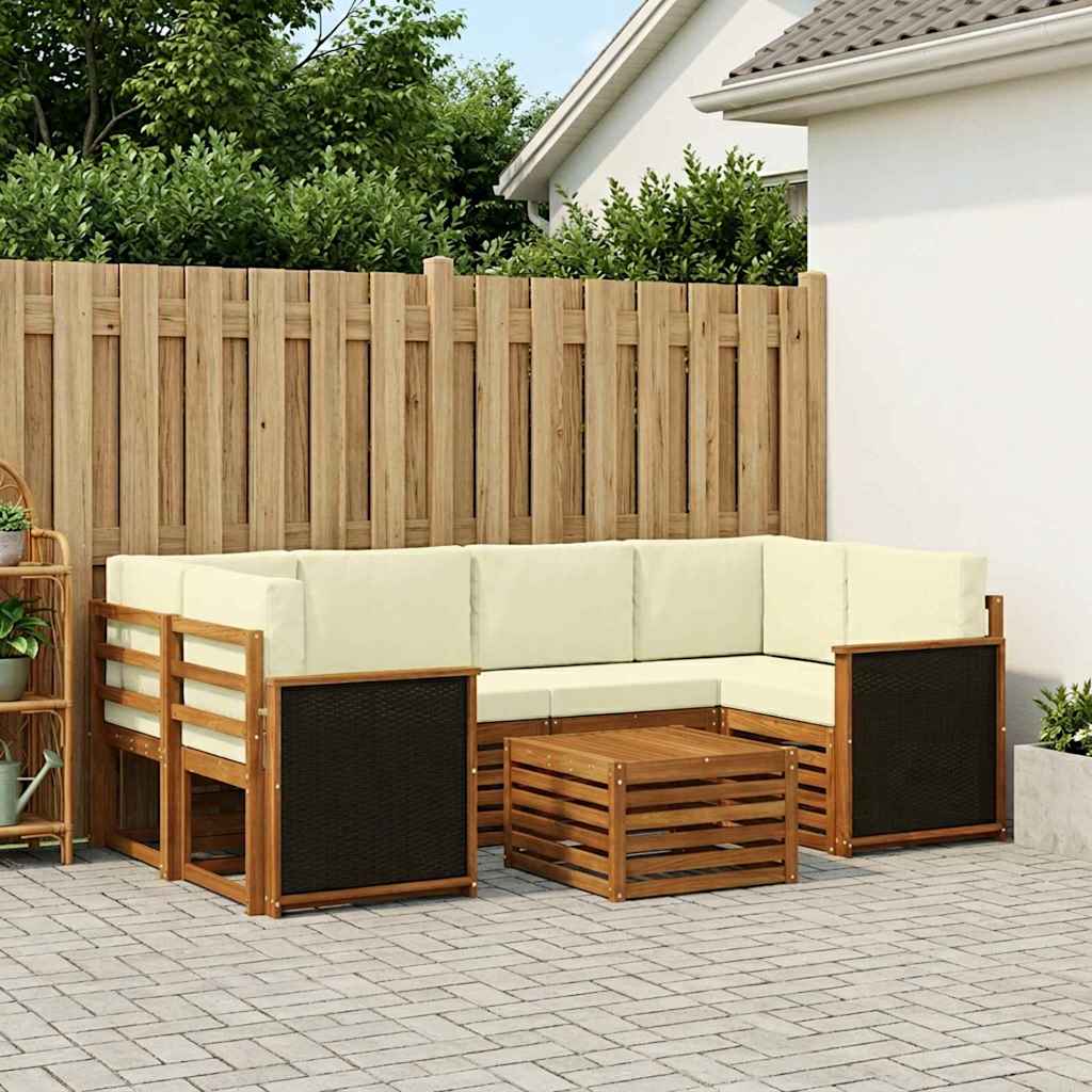 Set vanjskih sofa 7 kom. Prirodna i krem Čvrsto drvo akacije