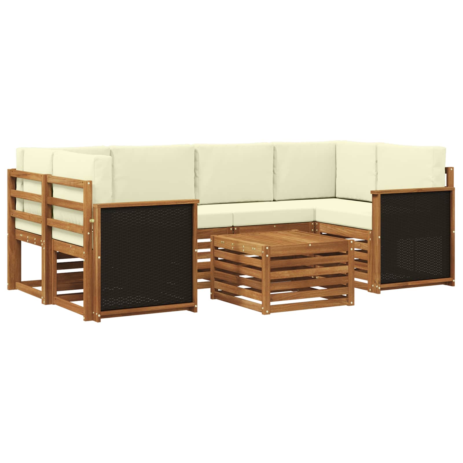 Set vanjskih sofa 7 kom. Prirodna i krem Čvrsto drvo akacije