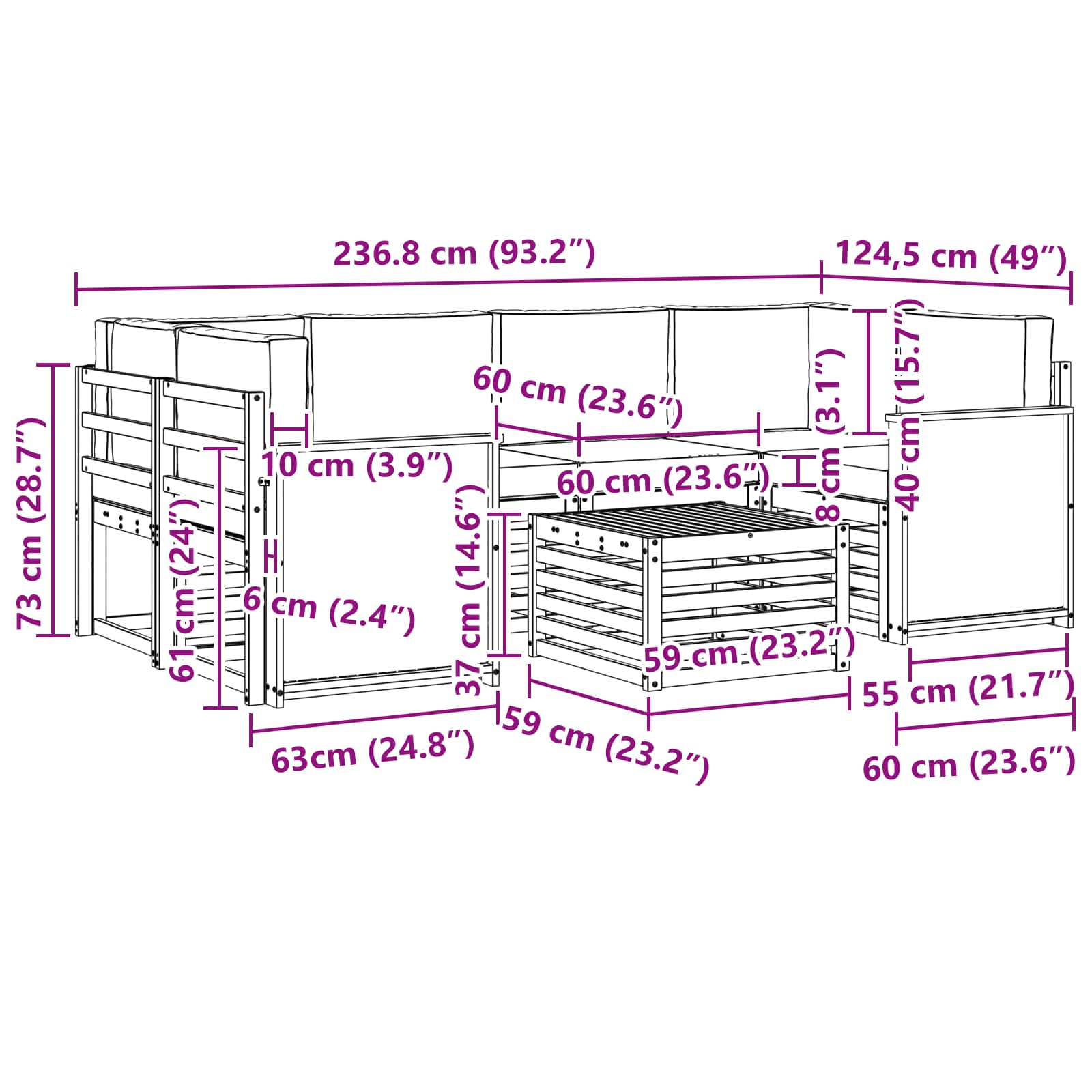 Set vanjskih sofa 7 pcs Prirodna i krem Čvrsto drvo akacije