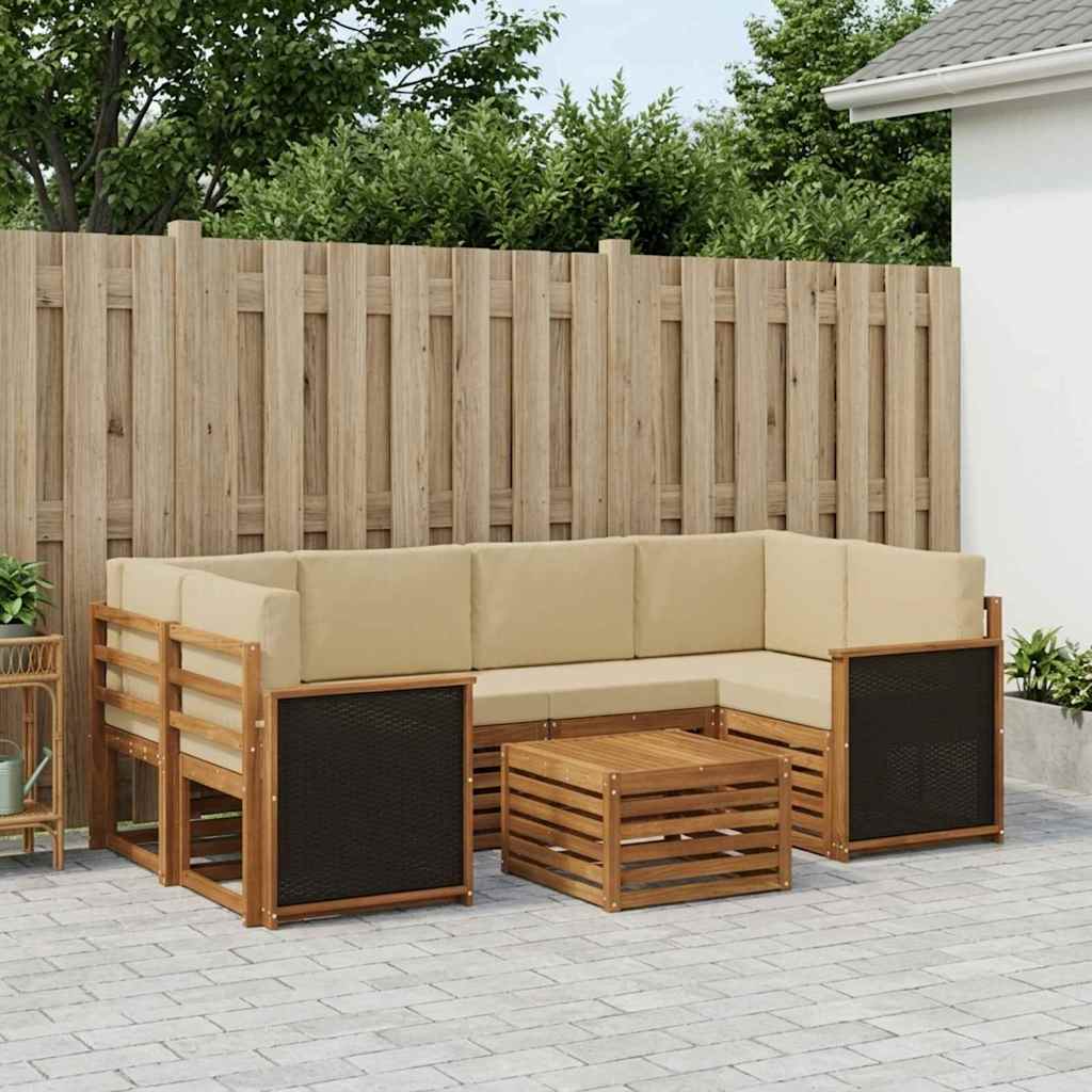 Set vanjskih sofa 7 pcs Prirodna i bež Čvrsto drvo akacije