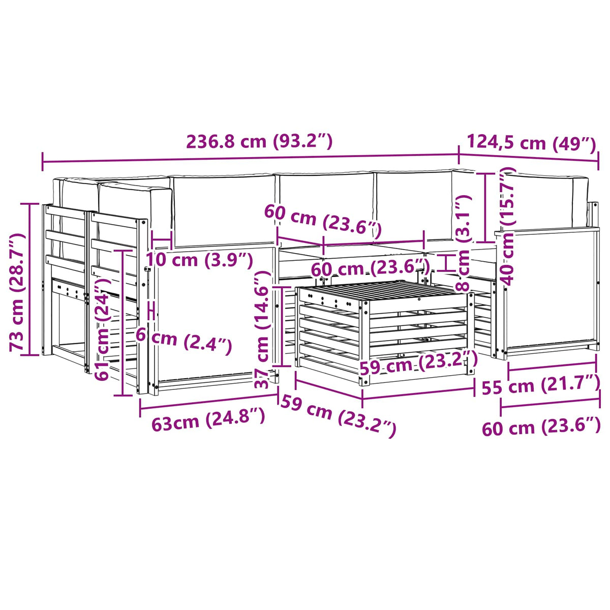 Set vanjskih sofa 7 kom. Prirodna i bež Čvrsto drvo akacije