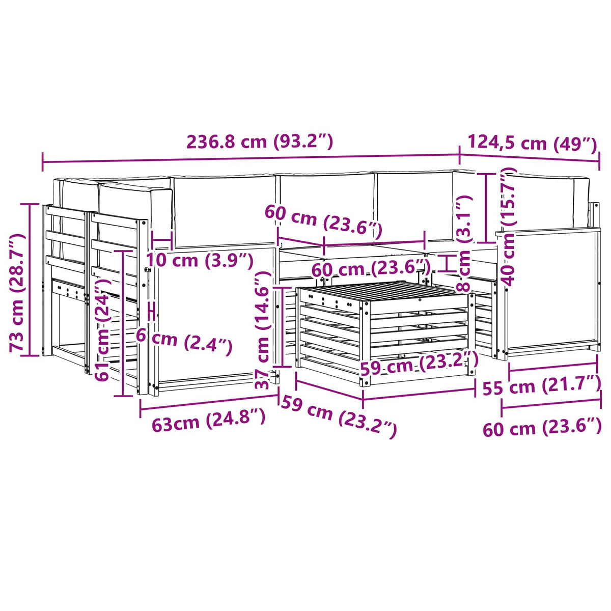 Set vanjskih sofa 7 kom. Prirodna i krem Čvrsto drvo akacije