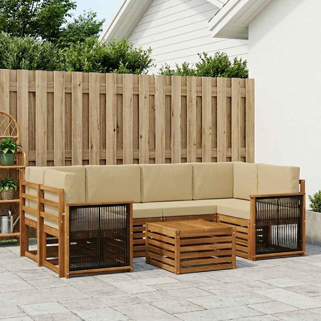 Set vanjskih sofa 7 kom. Prirodna i bež Čvrsto drvo akacije