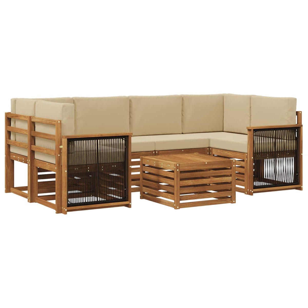 Set vanjskih sofa 7 kom. Prirodna i bež Čvrsto drvo akacije
