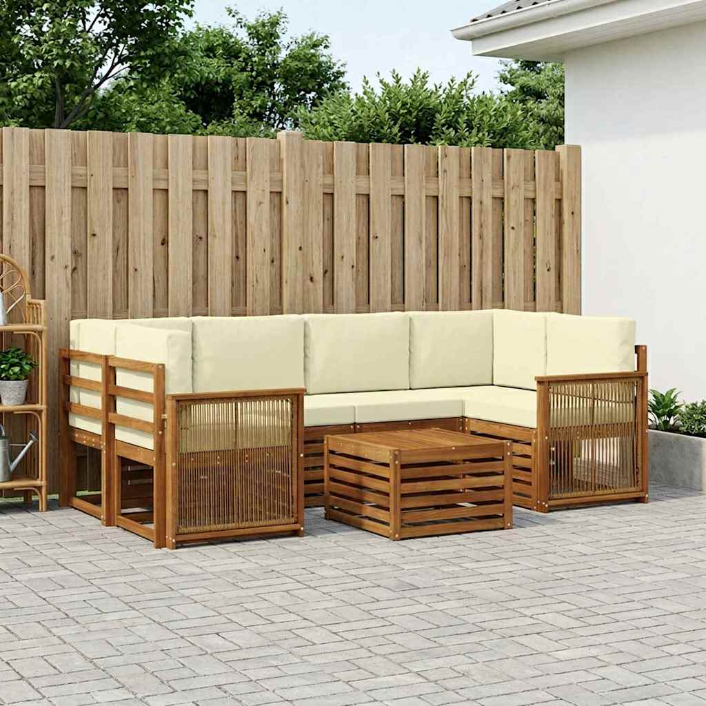 Set vanjskih sofa 7 kom. Prirodna i krem Čvrsto drvo akacije