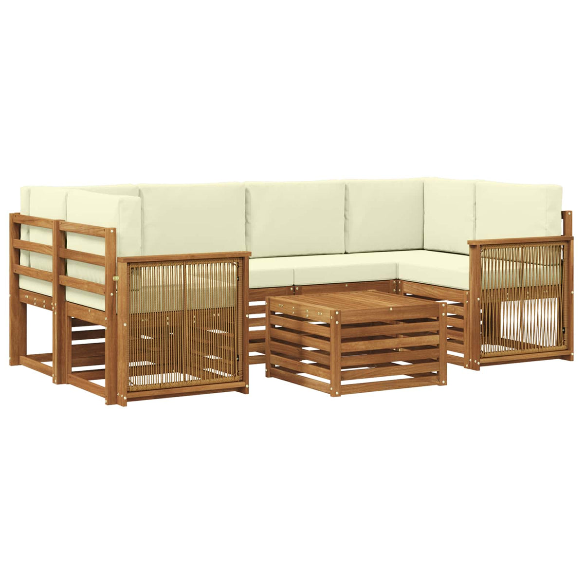 Set vanjskih sofa 7 kom. Prirodna i krem Čvrsto drvo akacije