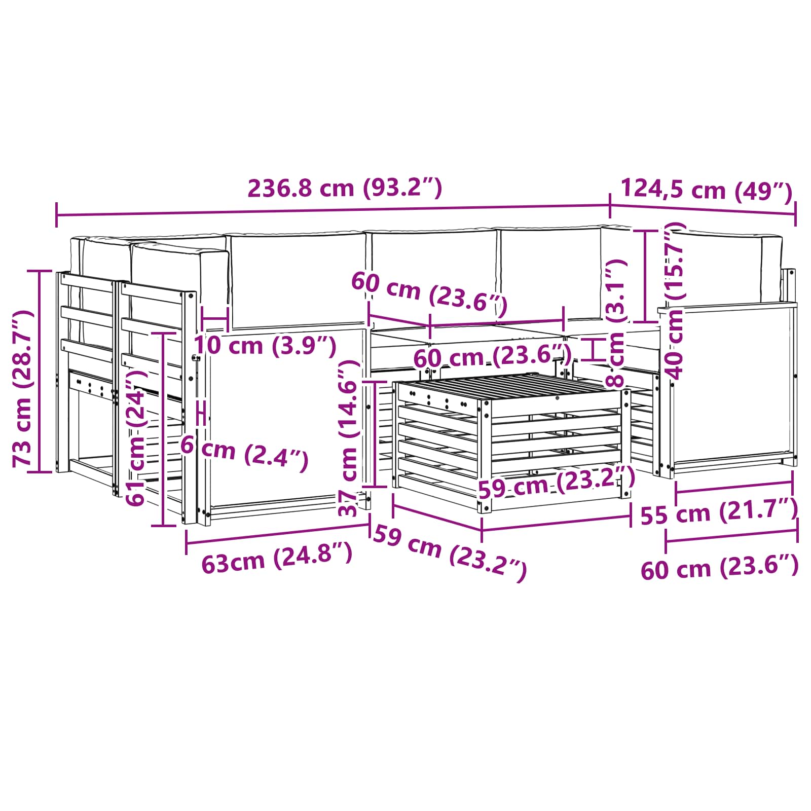 Set vanjskih sofa 7 kom. Prirodna i antracit