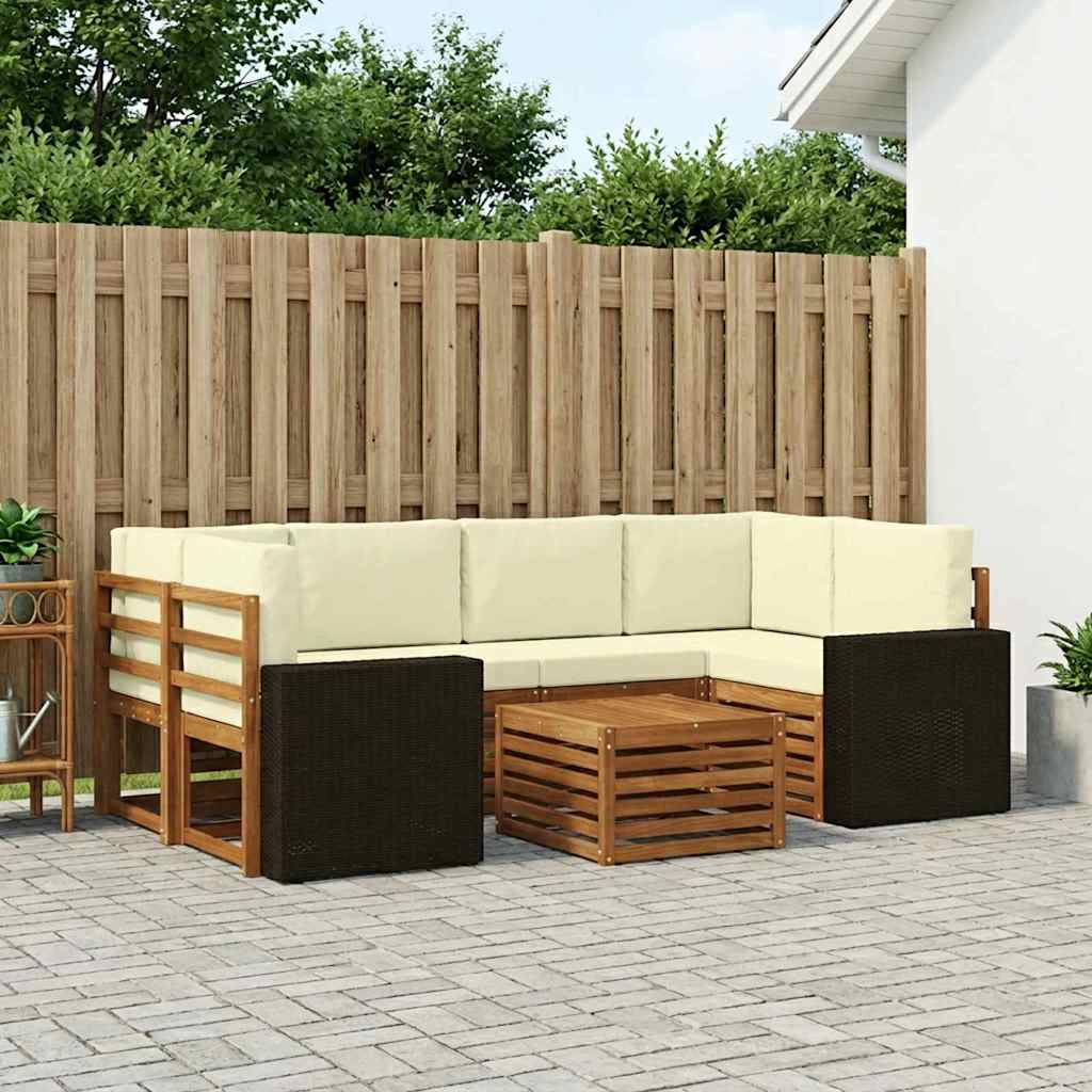 Set vanjskih sofa 7 kom. Prirodna i krem Čvrsto drvo akacije