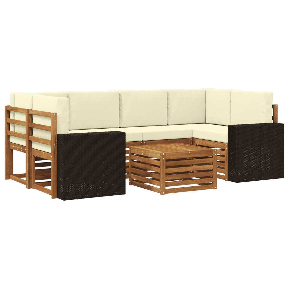 Set vanjskih sofa 7 kom. Prirodna i krem Čvrsto drvo akacije